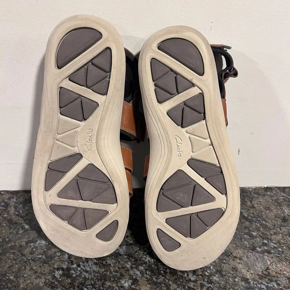 Clarks Unstructured Criss Cross Comfort Sandals Leather Brown Mens 11 M